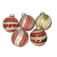 Vintage Candy Striped Glass Ornaments Decorated Peppermint Swirls Set of 5 picture