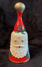 Vintage Wood Christmas Red Santa Bell Gold Trim 6” picture
