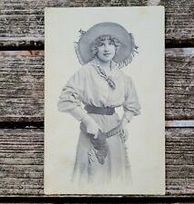 1913 Schlesinger Brothers Cowgirl Hand on Gun Fringe Hat Photo Postcard Keene NH picture