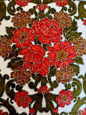 Vtg Flannel Floral Fabric W26xL1.4Yds Red Daisies & Roses Intertwined Green Vine picture