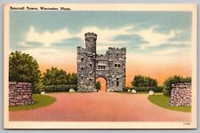 Worcester Massachusetts Bancroft Tower Historic Landmark Linen Cancel Postcard picture