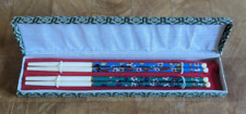 2 Sets Vtg Chinese CLOISONNÉ Chopsticks New in Box 1 set Blue, Green, Coral picture