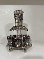 Judaica Silver Plated Kiddush Wine Fountain Vintage 6 Cups Grapes Tall 9.25