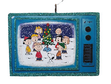 RETRO TELEVISION - CHARLIE BROWN, PEANUTS * Glitter CHRISTMAS ORNAMENT * Vtg Img picture