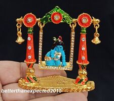 Handmade Gold Metal Handicraft Pooja Krishna Jhula Ladoo Gopal Palana picture