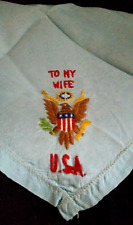 Rare Antique WW11 Handkerchief Wife Embroidery Eagle USA 1940’s picture