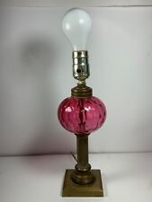 Vintage Fenton Brass & Cranberry Optic Glass Lamp 12 in. picture