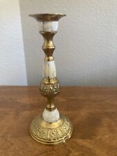VINTAGE BRASS MOTHER of PEARL CANDLESTICK HOLDER MADE in INDIA 7.5