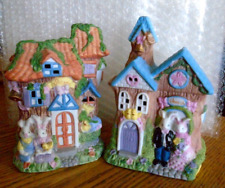 Lot of 2 Easter Bunny Rabbit Houses Holiday Village School & Church Buildings picture