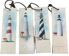 Four (4) Hand-Painted Lighthouse On Slate Nautical Decor 9” x 2.75” Set picture