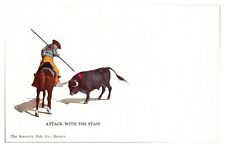 Antique Attack With The Staff, Bull Fighter Scene, Postcard picture