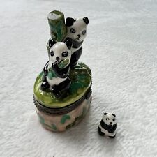 Panda Bear Hinged Trinket Box Porcelain with Baby Panda Trinket picture