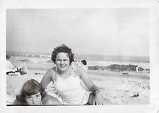 A DAY AT THE BEACH Found Photograph BLACK+WHITE Snapshot ORIGINAL 210 40 N picture