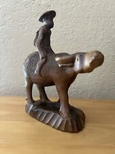 Vintage Solid Wood Carved Water Buffalo With Rider. picture
