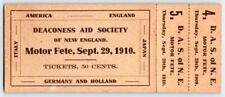 1910 MOTOR FETE DEACONESS SOCIETY OF NEW ENGLAND TICKET AMERICA GERMANY JAPAN ++ picture