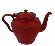 Antique Elite Hexagonal Red Enamelware Tea Pot With Hinged Lid picture