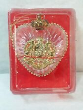 Vintage Christmas Plastic Heart Golden Crest Accent Ornament Holiday picture