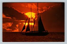 HI-Hawaii, Scenic View, Sunset, Sailboat Vintage Souvenir Postcard picture