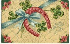 Congrats on the Birthday Irish 4-Leaf Clovers & Floral Horseshoe Vtg German PC picture