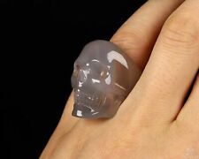 US Size 8.5  Agate Hand Carved Crystal Skull Ring, Skull Jewelry picture