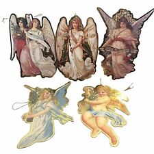 Set of 5 Vintage Die Cut Angel Ornaments Taiwan 1980s Cardboard Victorian Style picture