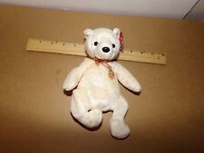 TY BEANIE BABY BEAR - POPCORN - OCT 2003 BBOM - CREAM -  -IN GOOD CONDITION picture