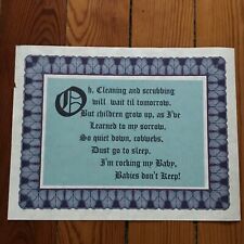 Vintage Oh, Cleaning & Scrubbing LULLABY in Arts & Crafts Blue & Wine Border Pri picture