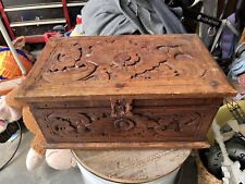 One of a Kind Large Antique Hand Carved Wooden Box 20 x 12 x 9 inches picture