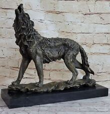 Hot Cast Museum Quality Howling Wolf Bronze Sculpture Animal Statue Figurine NR picture