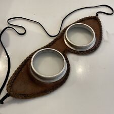 Vintage Brown Leather Aviation Steam Punk Mask Motorcycle Clear Lens Glasses picture