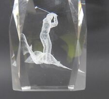 Crystal GOLFER INSIDE Glass Cube 3-D Laser Etched GOLF Gift Paperweight  3