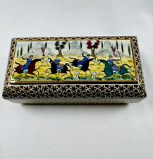 Vintage Persian Khatam Inlaid Jewelry Trinket Box Hunting Scene Perfect From UK picture