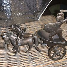 Bronze Roman Warrior in Chariot Drawn by 2 Horses Detailed Cast READ Description picture