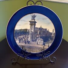Antique Pont Alexandre III, Paris Sarreguemines Porcelain Cobalt Blue Plate 1900 picture
