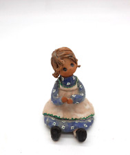 Vintage Marty Bayly Stoneware Originals Girl With Blue Dress Sitting Sculpture  picture