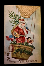 Patriotic~Santa Claus in Hot Air Balloon~Flag~Children~Christmas Postcard~h902 picture