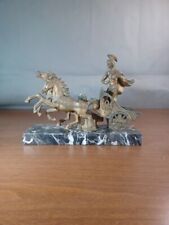 Vintage Italian  Bronze Brass Gladiator On Chariot Marble Base Art Work  picture
