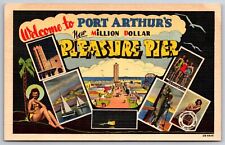 Port Arthur Texas~Pleasure Pier~Bathing Beauties~Big Fish~Art Deco 1942 Linen picture