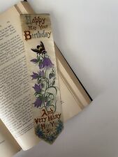 Antique Signed Stevengraph Woven Silk Bookmark Birthday, Bee, T. Stevens picture