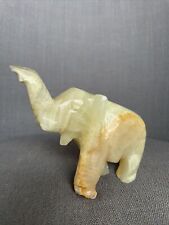 Vintage Hand Carved White Onyx Marble Elephant Figurine Trunk Up picture