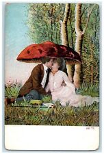 c1910's Mushroom Toadstool Fantasy Sweet Couple Kissing Romance Antique Postcard picture