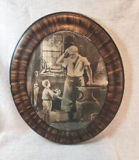 Antique Oval Wood Framed Picture Blacksmith 25