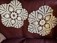 HAND CROCHETED WHITE DOILIES (2) Round Pineapple Pattern REDUCED picture