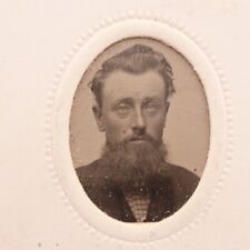 Antique Paper Framed Gem Tintype Photo of Very Handsome Young Bearded Man picture