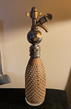 Old Rare Small  Vintage Sparklets French Soda Seltzer Bottle Siphon Cane Woven picture