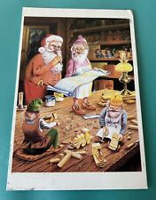 Christmas Santa Clause Elf Making Plans Used Post Card picture