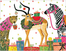 *ONE* Caspari Christmas Card Leopard Zebra Impala Deer Big Cat Gorgeous Animals picture