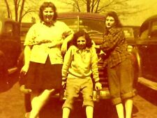 T1  Photograph 1947 Chubby Ugly Young Women  1947 Ohio Bobby Socks Old Cars Pose picture