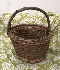 Lg French Wicker Basket market Vintage Woven Rattan Carry Handle Garden Shopping picture
