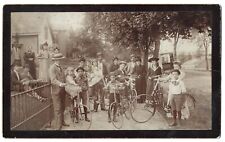 Large Group Of Children And Adults With Various Bicycles, Antique Photo Indiana picture